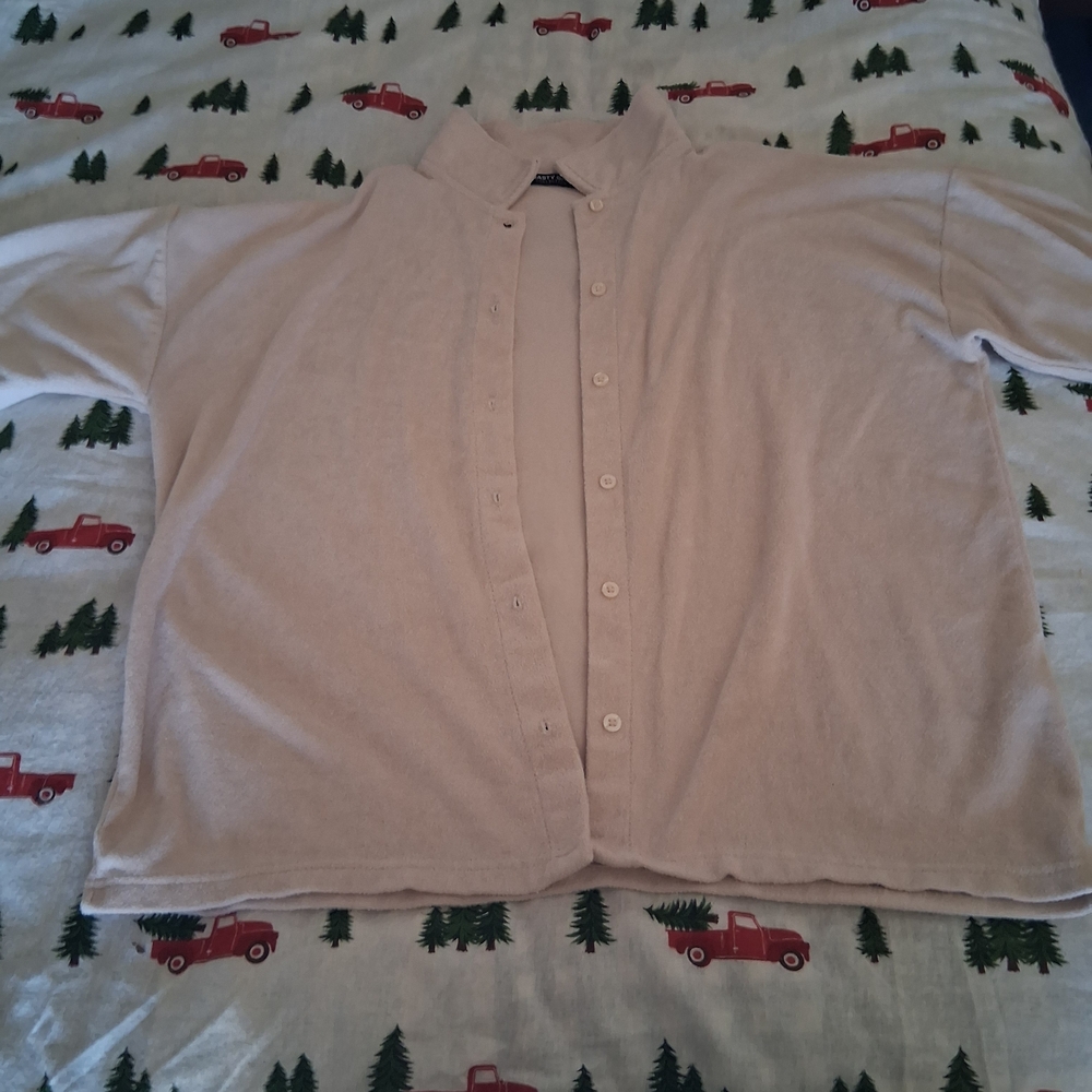 Vintage Nasty Gal Collection 100% Terry Cloth Button-up Light Beige Loungewear
